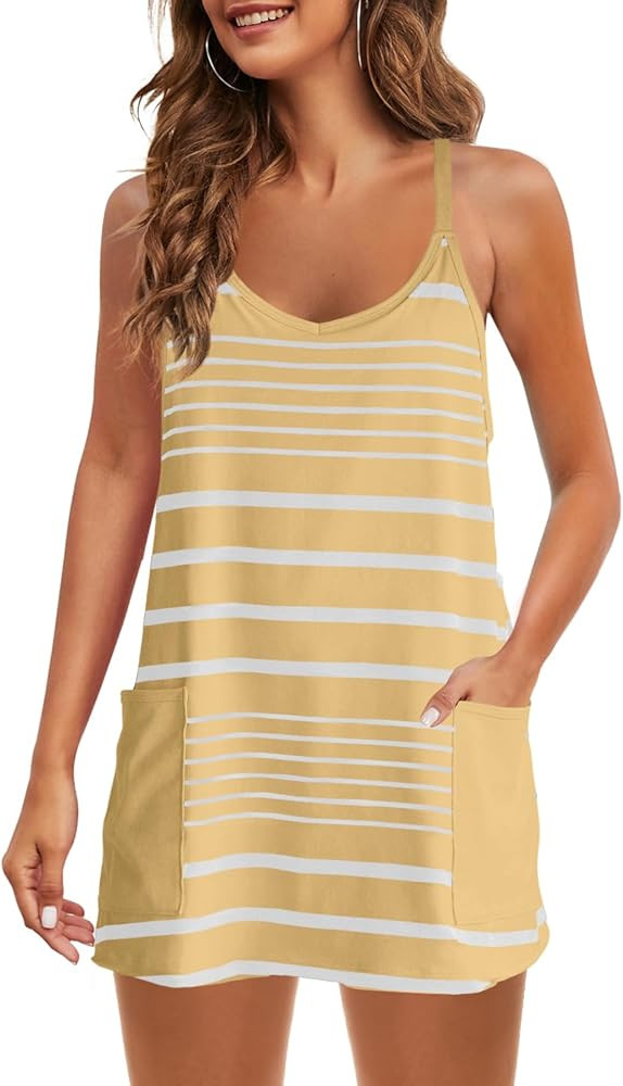 Panadila Womens Summer Sleeveless Mini Dress V Neck Spaghetti Strap Sundress Athletic Short Dress... | Amazon (US)