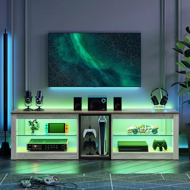 Bestier TV Stand for TVs up to 70"with LED Light Gaming Entertainment Center with Glass Shelves W... | Walmart (US)