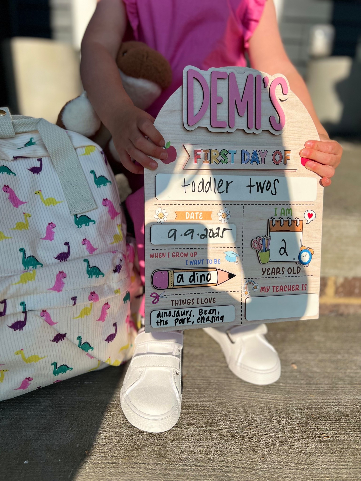 Back to school board & toddler Dino backpack 