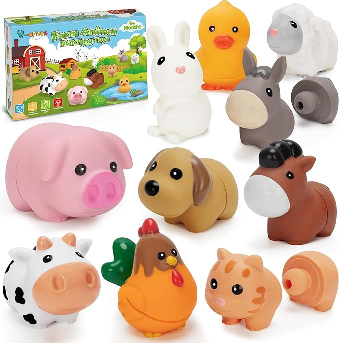 V-Opitos 10 Pack Farm Animal Matching Toys, Montessori Gifts for 1-3 Year Old Toddlers | Amazon (US)