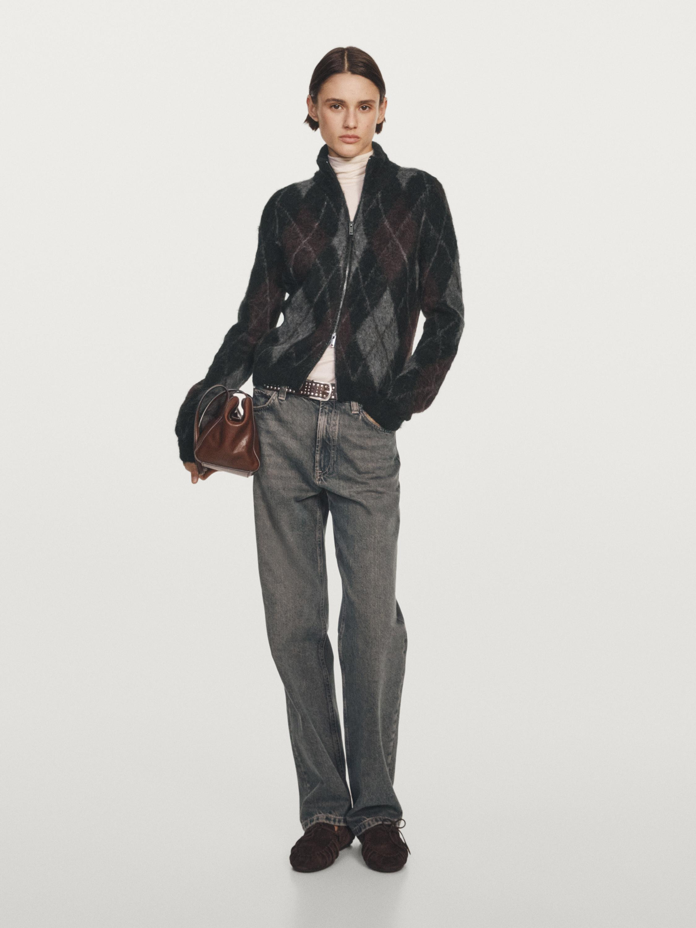 Wool and alpaca argyle cardigan | Massimo Dutti US