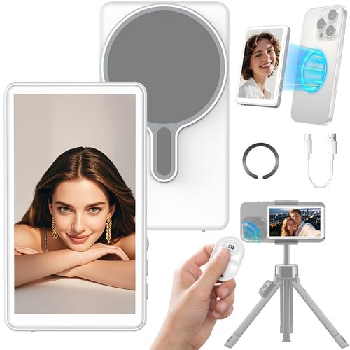 NoteBuddy Selfie Monitor Screen Phone- Magnetic Phone Vlog Back Camera Selfie Monitor - 1080P Display can Wirelessly Connect to Mobile Phones - Selfie Screen Compatible with iPhone & Android (White) | Amazon (US)