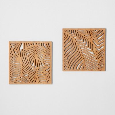 Natural Carved Wood 2pk Palm Leaf Wall Decor Brown - Opalhouse™ | Target
