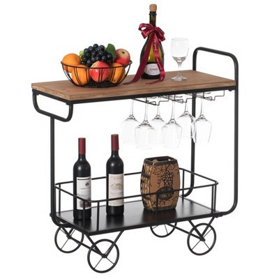 Vintiquewise Metal Wine Bar Serving Cart with Rolling Wheels, Wine Rack, and Glass Holder | Target