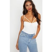 Cream Bandage Harness Strap Cup Detail Bodysuit | PrettyLittleThing US