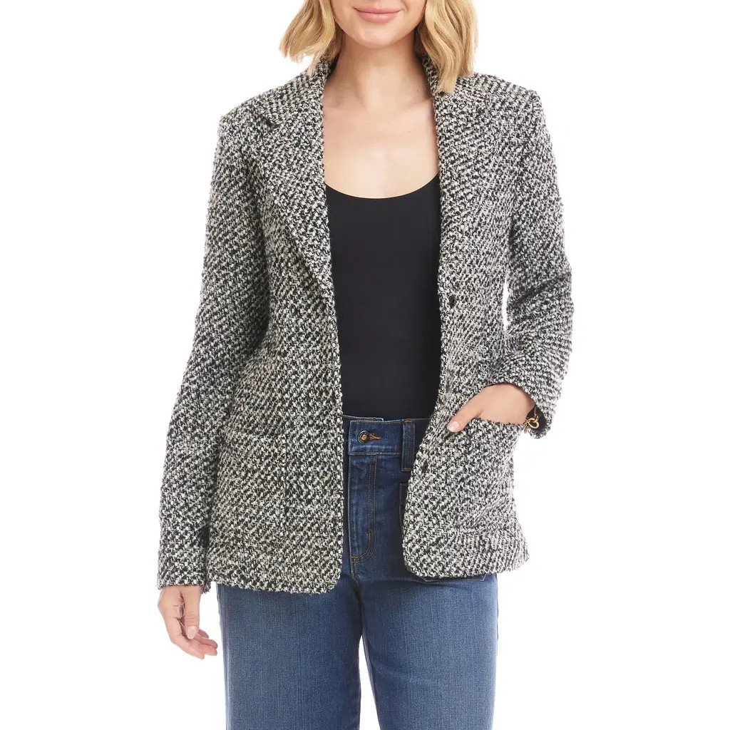 Karen Kane Tweed Blazer in Black W/Off White at Nordstrom, Size Small | Nordstrom
