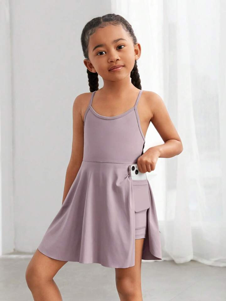 SHEIN Young Girls' Casual & Comfortable Knitted Sporty Tank Dress | SHEIN