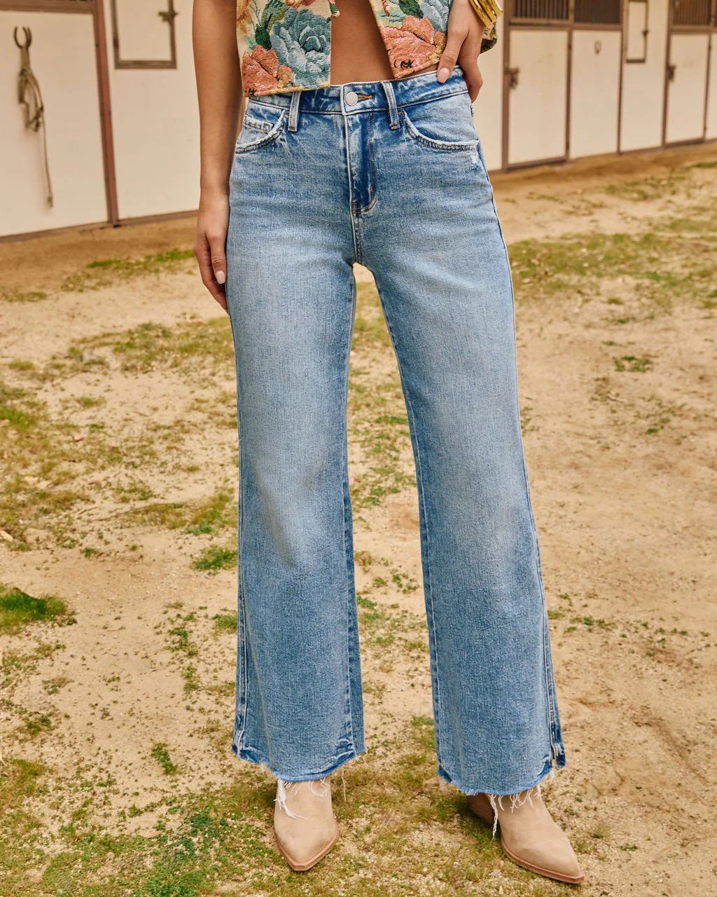 Washed Wishes Super Stretch Mid Rise Flare Leg Jeans | VICI