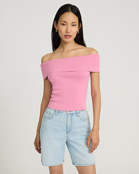 Off The Shoulder Short Sleeve Sweater | Express