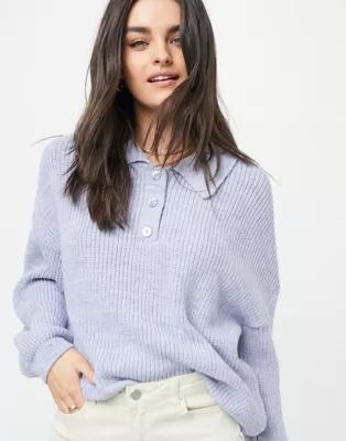 ASOS DESIGN sweater with collar and button placket in blue | ASOS | ASOS (Global)