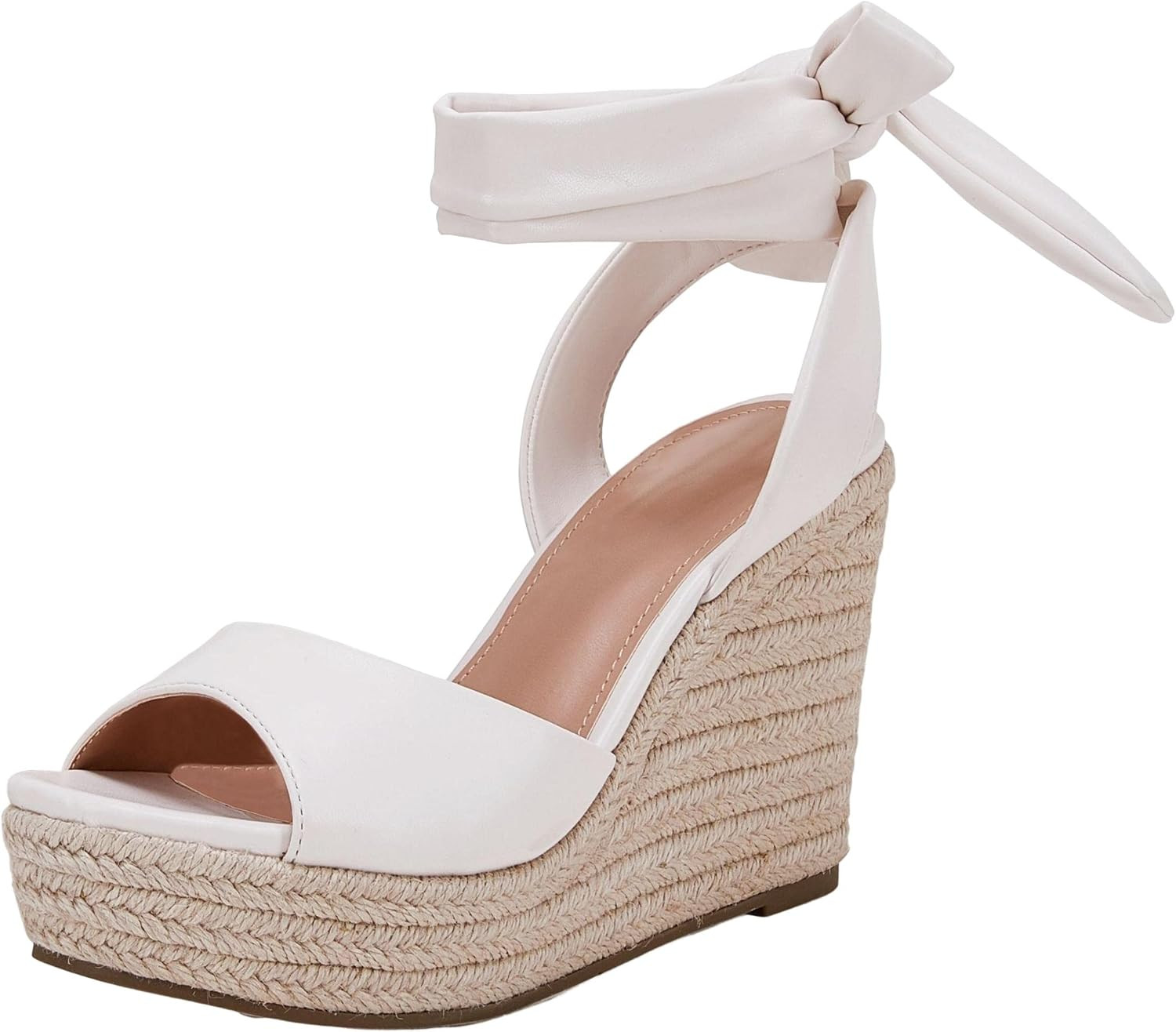 Womens Espadrilles Wedges Sandals Heels Open Toe Tie Lace Up Platform Ankle Strap Summer Dress Shoes | Amazon (US)