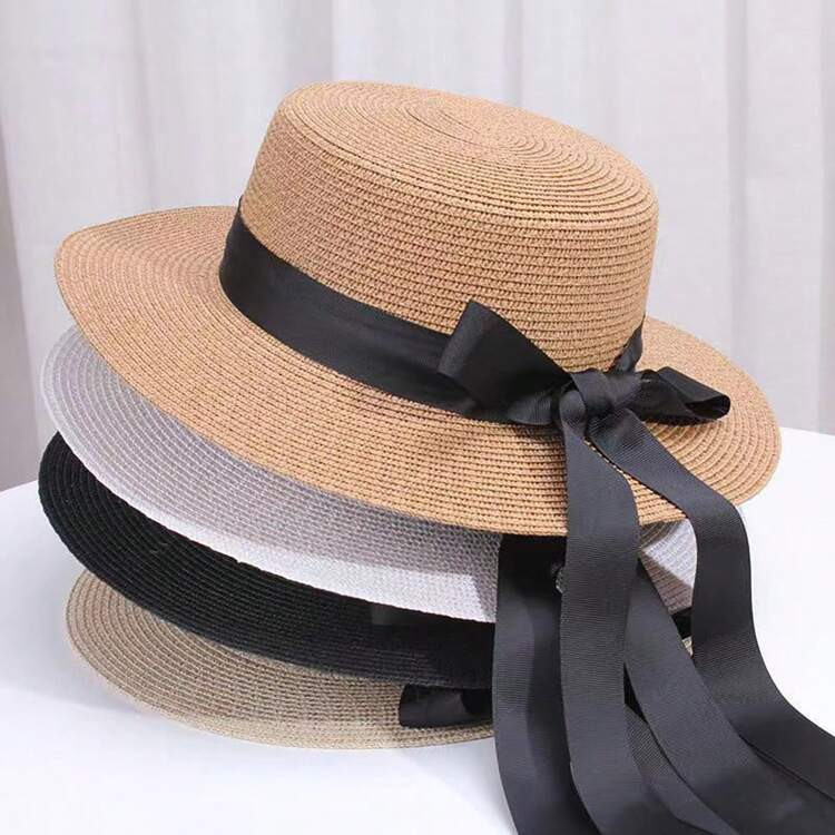 Boho French Raffia Bow Knot Straw Hat For Women, Summer Beach Sun Protection Panama Hat | SHEIN