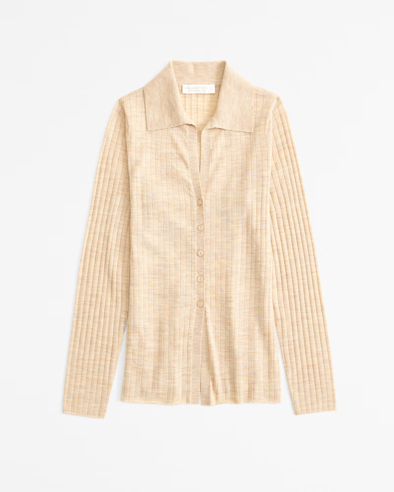 Merino Wool Slim Collared Top | Abercrombie & Fitch (US)