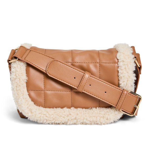 LIKE DREAMS Women Winter Fashion Sherpa Vegan Leather Quilted Messenger Crossbody Handbag Purse (... | Walmart (US)