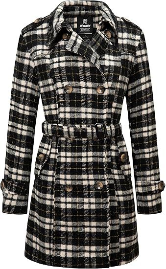 Wantdo Women's Double Breasted Pea Coat Winter Mid-Long Trench Coat with Belt | Amazon (US)