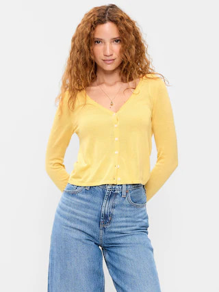 Merino Wool-Blend Sheer Cropped V-Neck Cardigan | Old Navy (US)