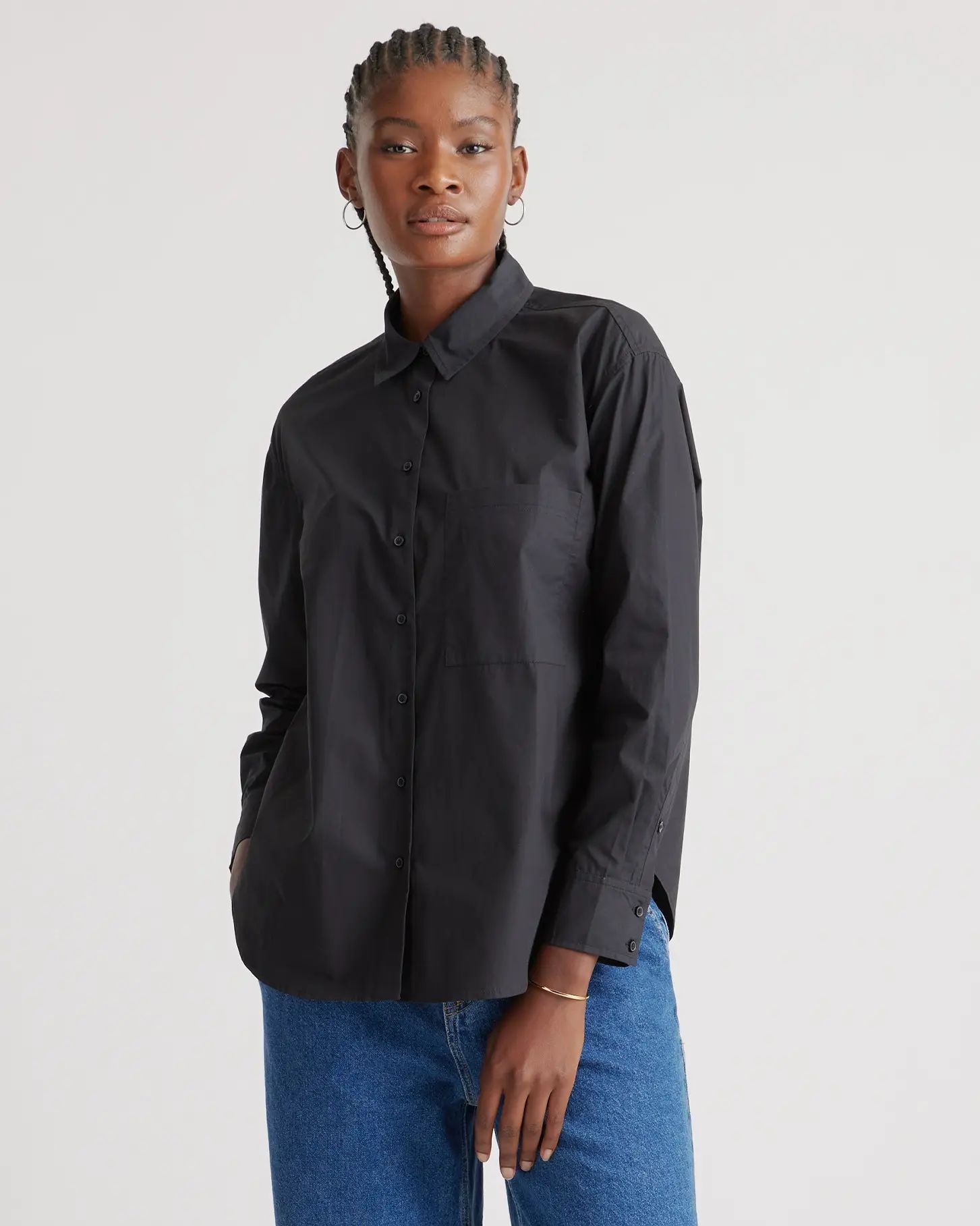 100% Organic Cotton Poplin Long Sleeve Boyfriend Shirt | Quince