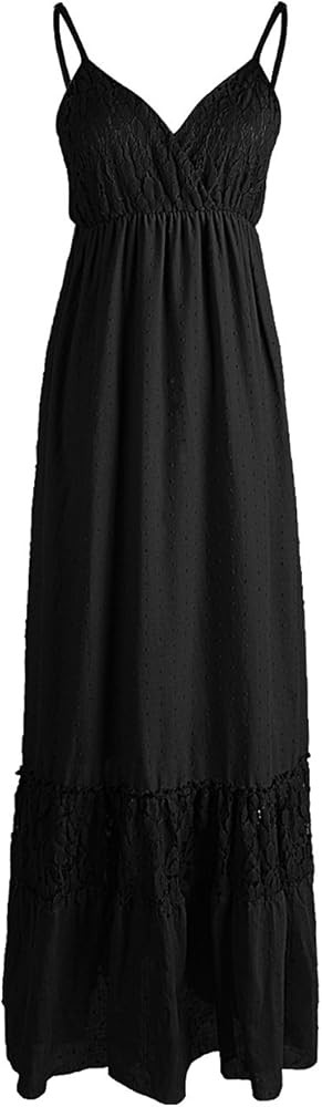 Anna-Kaci Womens Adjustable Spaghetti Strap Sleeveless Long Lace Boho Dress | Amazon (US)