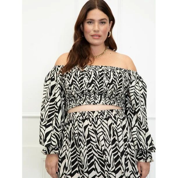 ELOQUII Elements Women's Plus Size Smocked Off The Shoulder Top | Walmart (US)