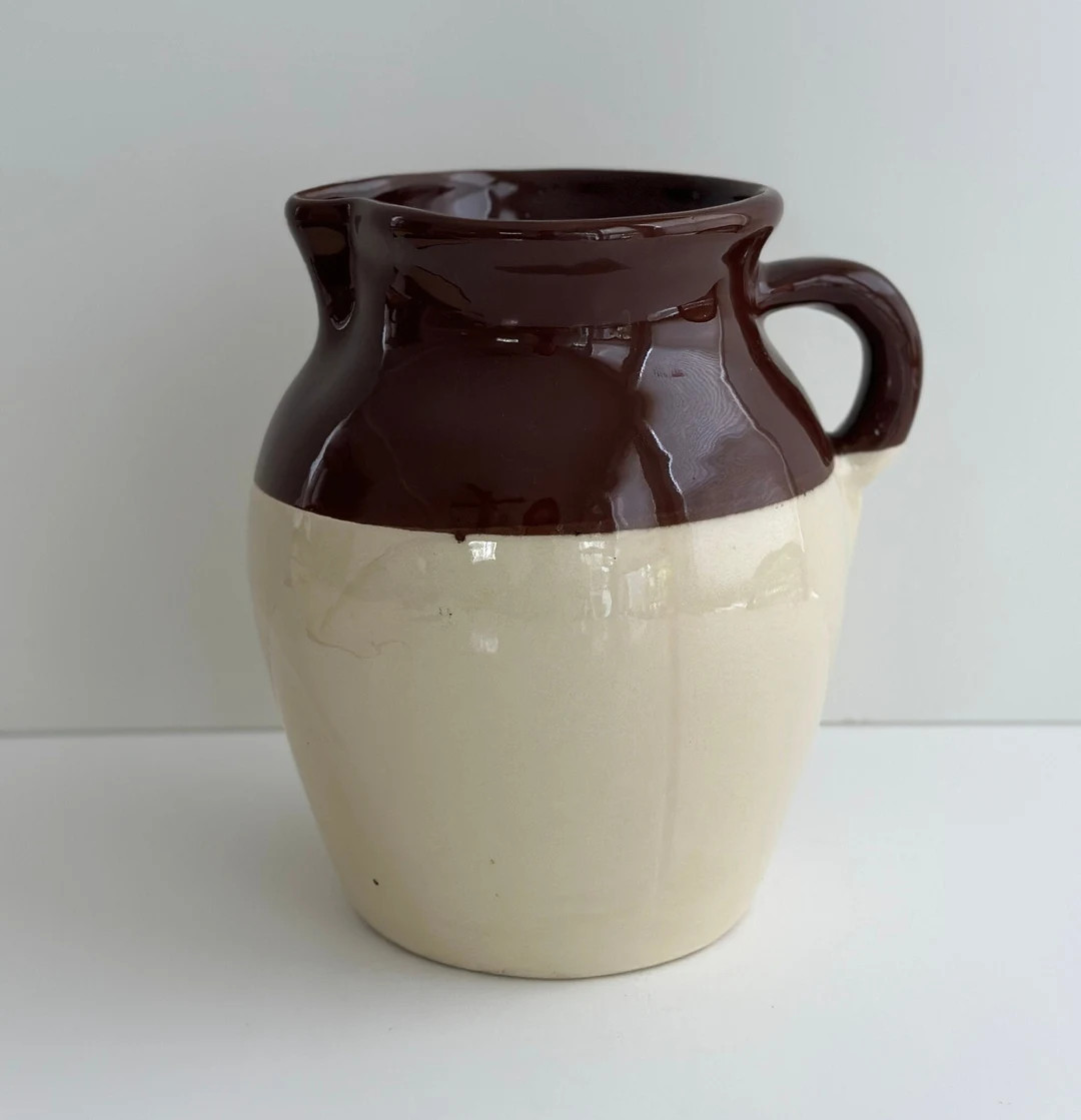 Vintage Dipped Stoneware Pitcher Brown Dipped Pottery - Etsy | Etsy (US)