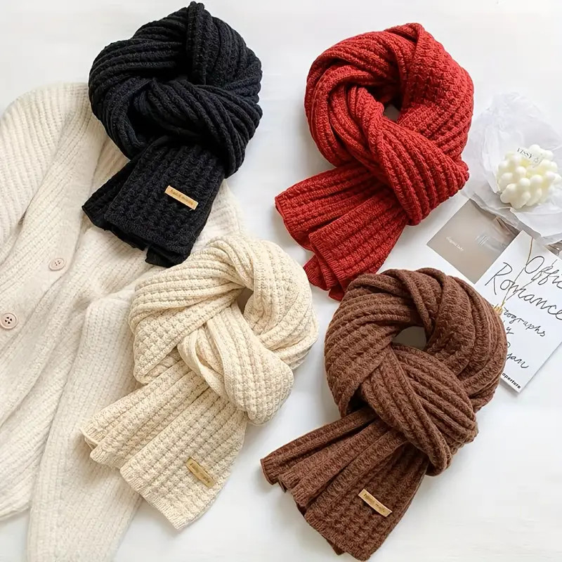 Women's Solid Winter Chunky Knit Scarf, Letter Patched Fashion Simple Warm Shawl Scarf | Temu Affiliate Program