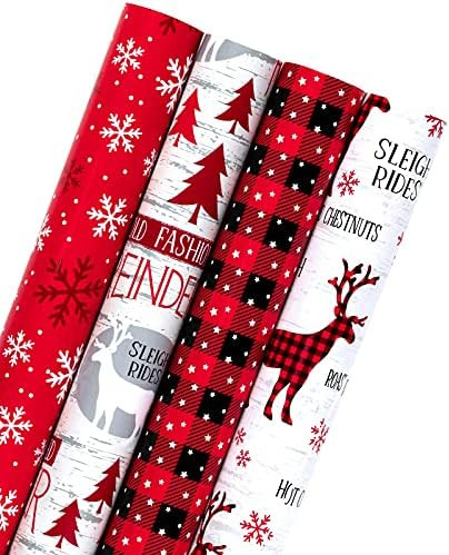 WRAPAHOLIC 30 Inch Christmas Wrapping Paper Roll - Jumbo Roll Rustic Holiday Woodland Scenes - Sn... | Amazon (US)