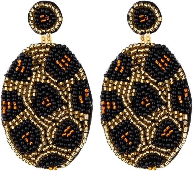 Leopard Print Beaded Earrings – Large Rhombus Square Statement Seed Bead Dangle Earrings for Wo... | Amazon (US)