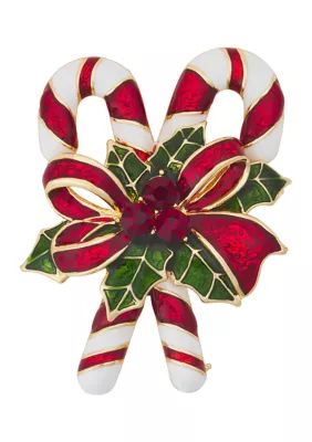 Napier Gold Tone Double Candy Cane Pin - Boxed | Belk