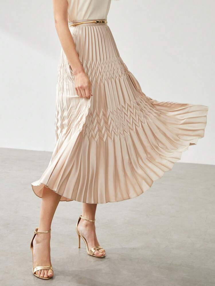 MOTF PREMIUM Saia midi fluido plissado | SHEIN