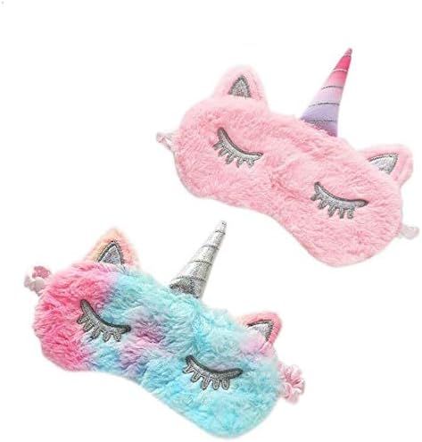 Quadow Unicorn Sleeping Mask, 2 Pack Girls Soft Plush Blindfold Mask, Cute Unicorn Kids Sleep | Amazon (US)