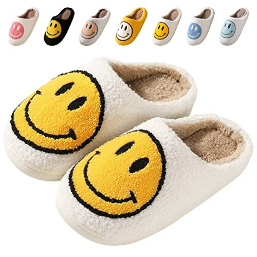 Bevaney Smile Face Slippers for Women, Soft Plush Retro Preppy Slip-on Comfy Indoor/Outdoor Shoes | Amazon (US)