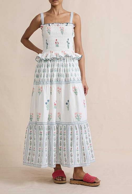 Women Boho Floral Maxi Dress Tie Shoulder Smocked Tiered Midi Dress Flowy Striped Color Block Swi... | Amazon (US)