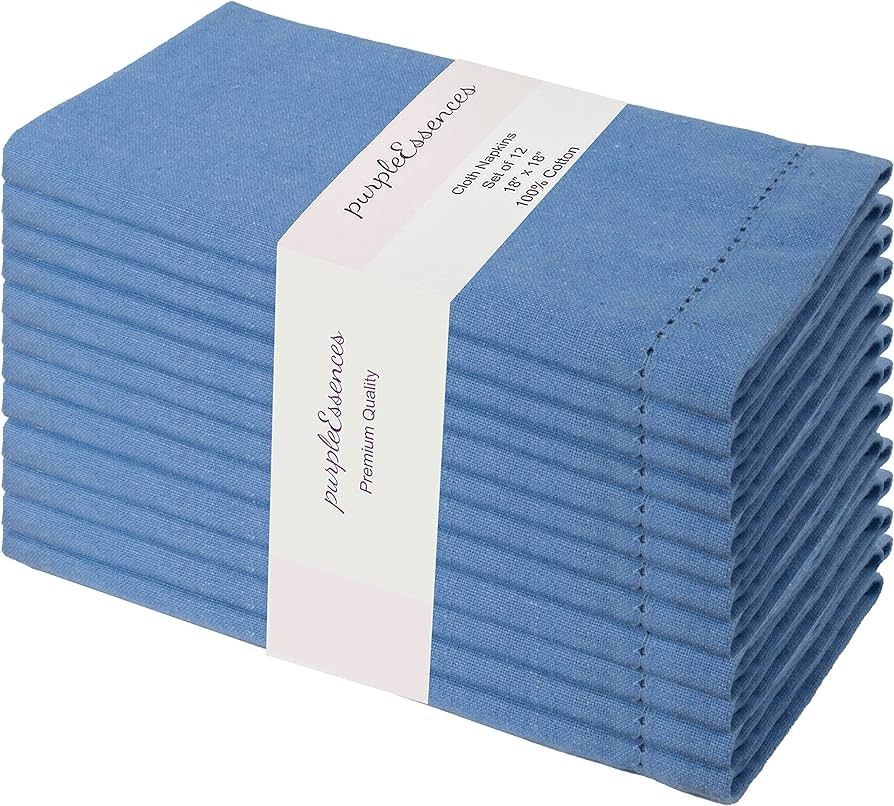 PurpleEssences Set of 12 Hemstitch Cloth Dinner Napkins 100% Cotton - Soft Durable Washable -Idea... | Amazon (US)