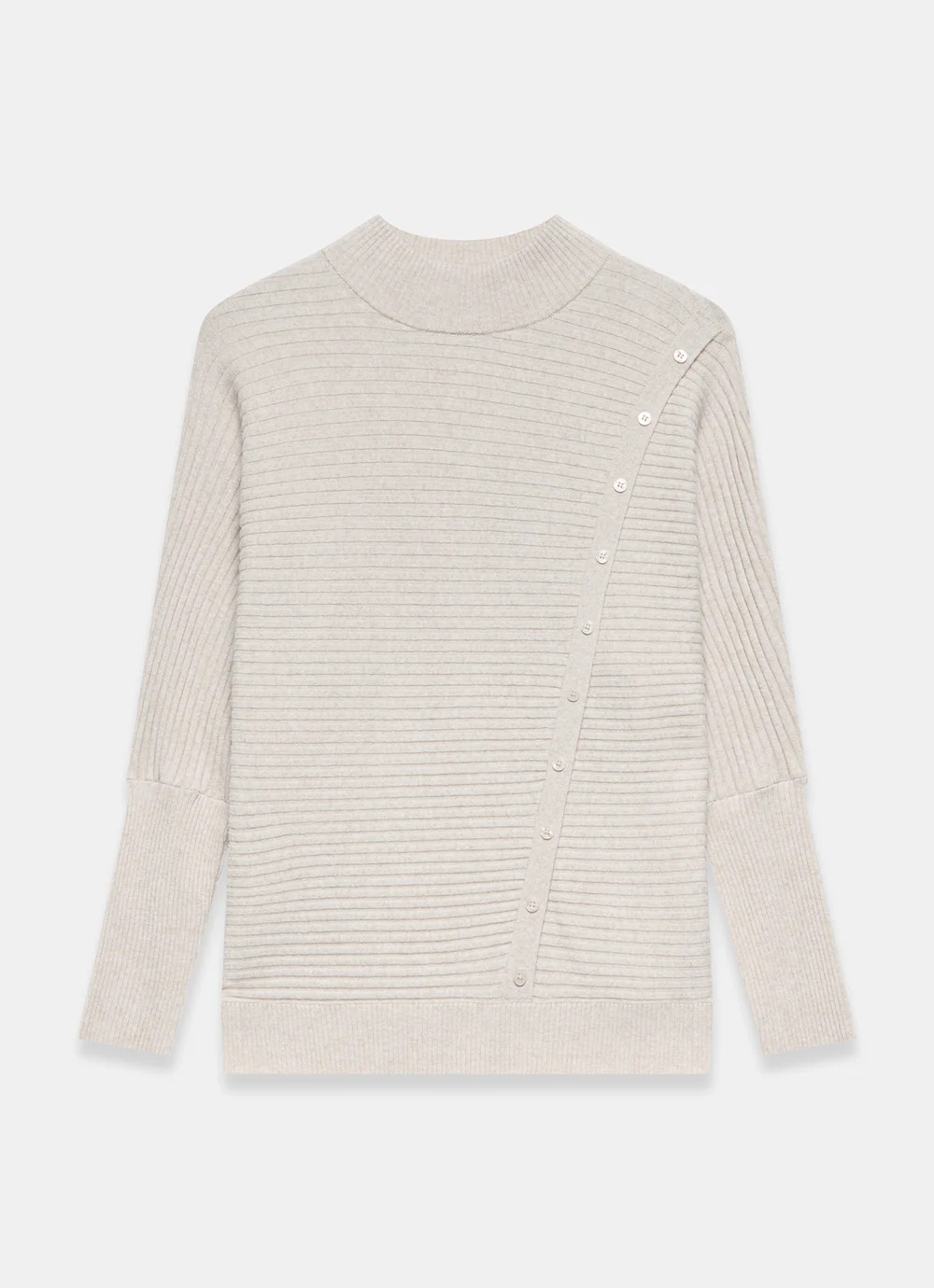 Neutral Button Detail Ribbed Jumper | Mint Velvet