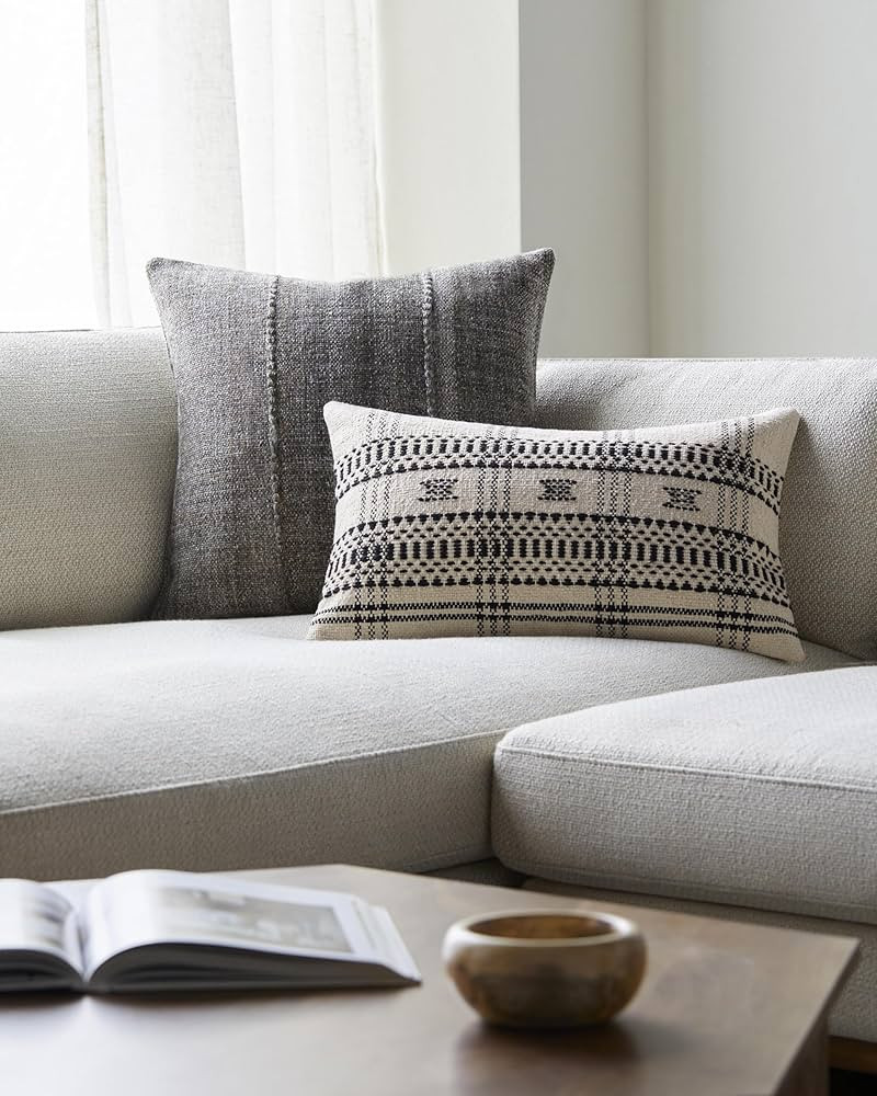 Livabliss x Becki Owens Modern Myrna Accent Pillow Cover with Down Insert, 14" L x 22" W, Beige | Amazon (US)