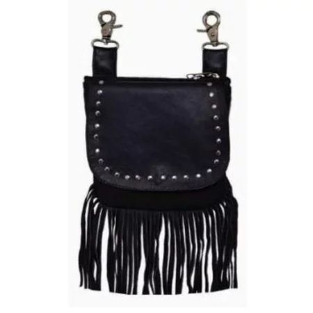 Female Studded Black Leather Fringe Hip Bag Purse | Walmart (US)