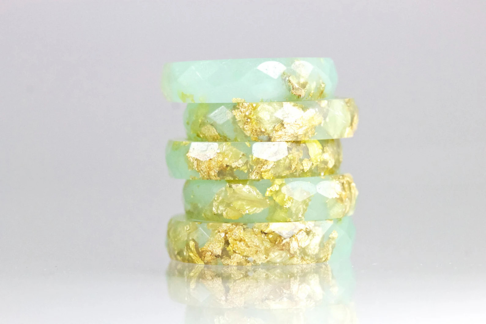 Resin Ring - Jade Green Faceted Eco Resin Ring with Gold Flakes -Jade Ring - Stack Ring -Resin Je... | Etsy (US)
