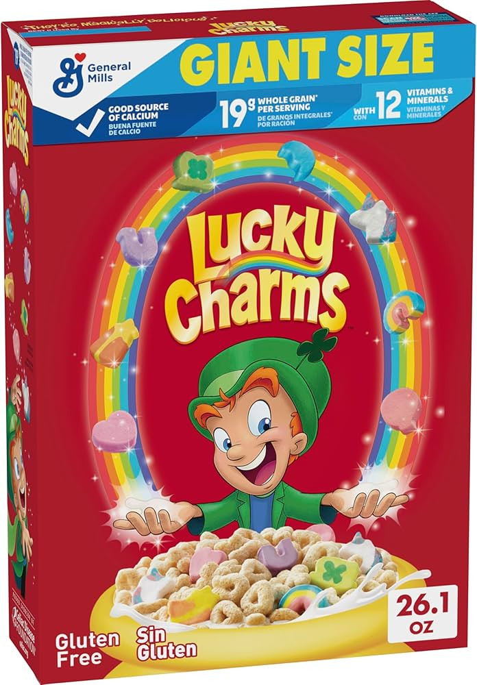 Lucky Charms Gluten Free Cereal with Marshmallows, Limited Edition Jumbo Rainbows, Kids Breakfast... | Amazon (US)