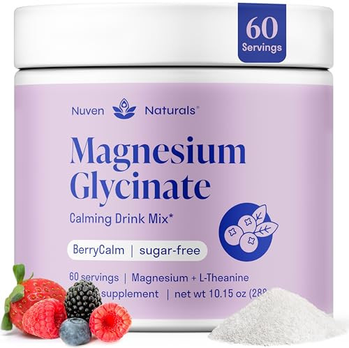 Magnesium Glycinate Powder + L-Theanine | 60 Servings | 300 mg per Scoop High Absorption Chelated Magnesium Powder for Sleep - Natural Mixed Berry Flavor, No Sugar, Support Restful Sleep & Relaxation | Amazon (US)
