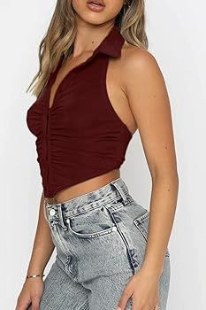 CHYRII Women's Sexy Crop Tops Summer Sleeveless Ruched Front Y2K Tank Going Out Top | Amazon (US)