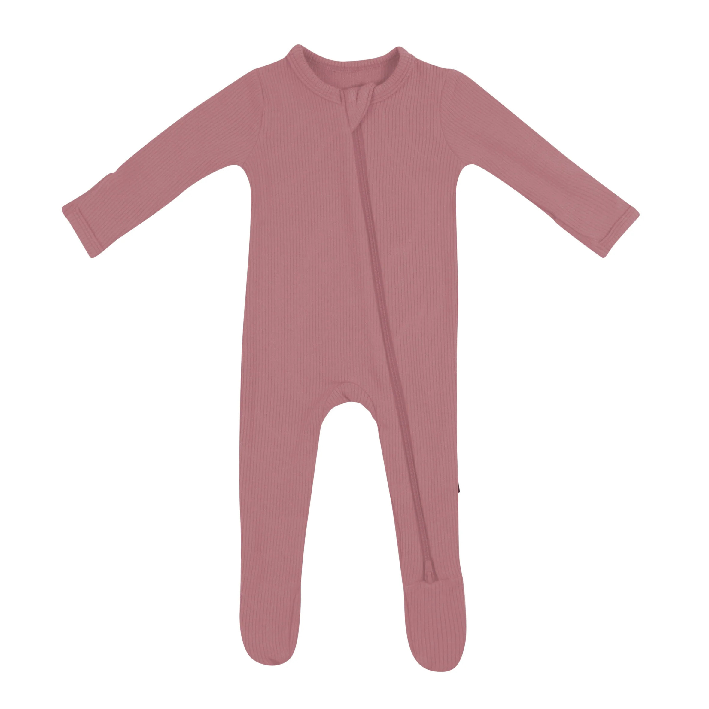 Ribbed Zipper Footie in Dusty Rose | Kyte BABY