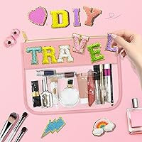LOKFAR Nylon Makeup Bag DIY Chenille Letter Clear Travel Zipper Pouch, Preppy Makeup Bag Clear Co... | Amazon (US)