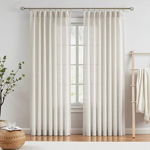 Vision Home Natural Pinch Pleated Semi Sheer Curtains Textured Linen Blended Light Filtering Wind... | Amazon (US)