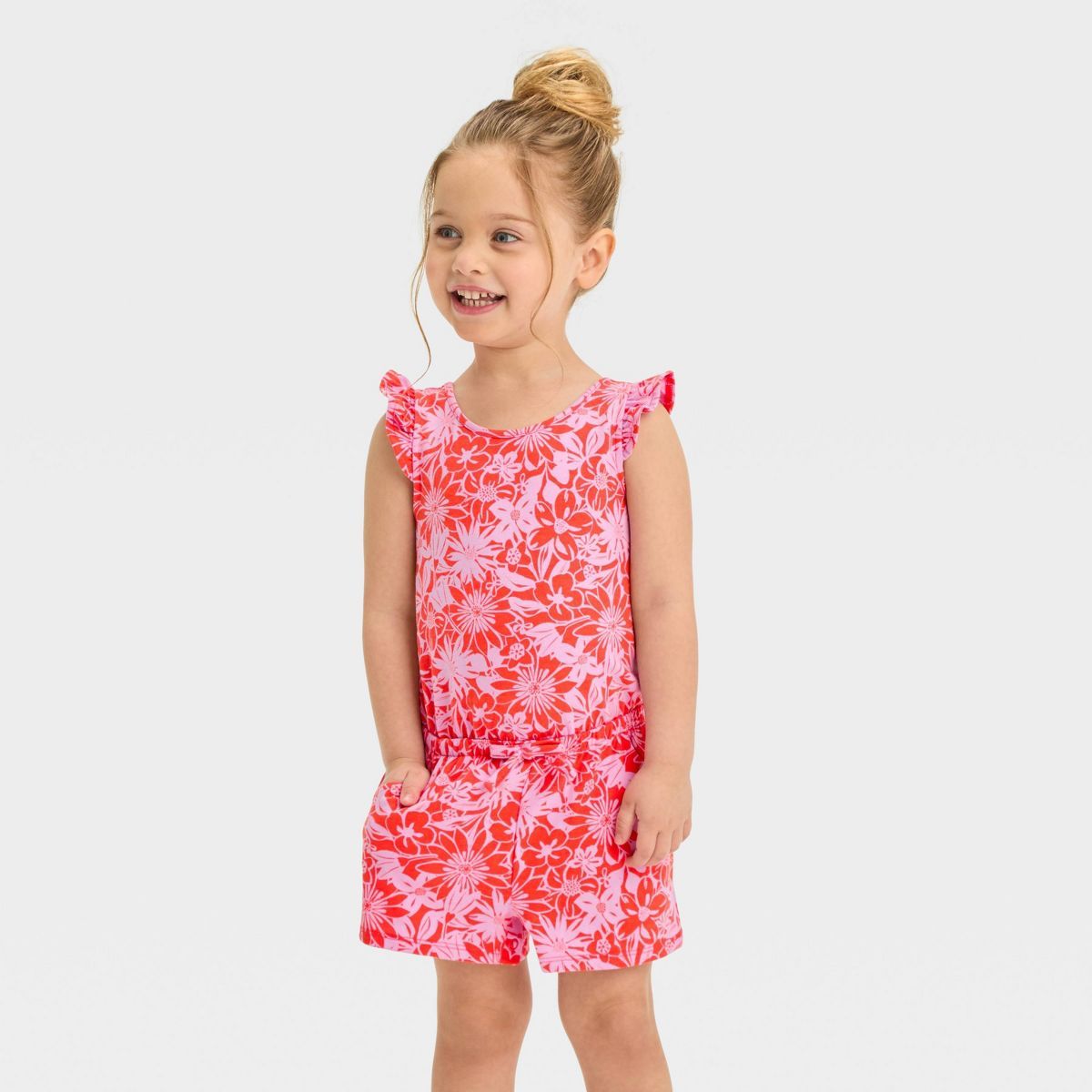 Toddler Girls' Coral Floral Romper - Cat & Jack™ Carol Red | Target