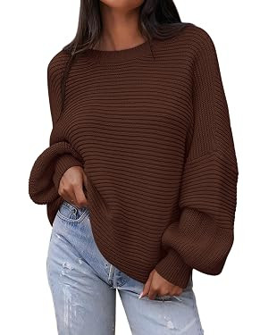 PRETTYGARDEN Womens Sweaters Fall 2025 Long Lantern Sleeve Oversized Sweater Casual Crewneck Loos... | Amazon (US)