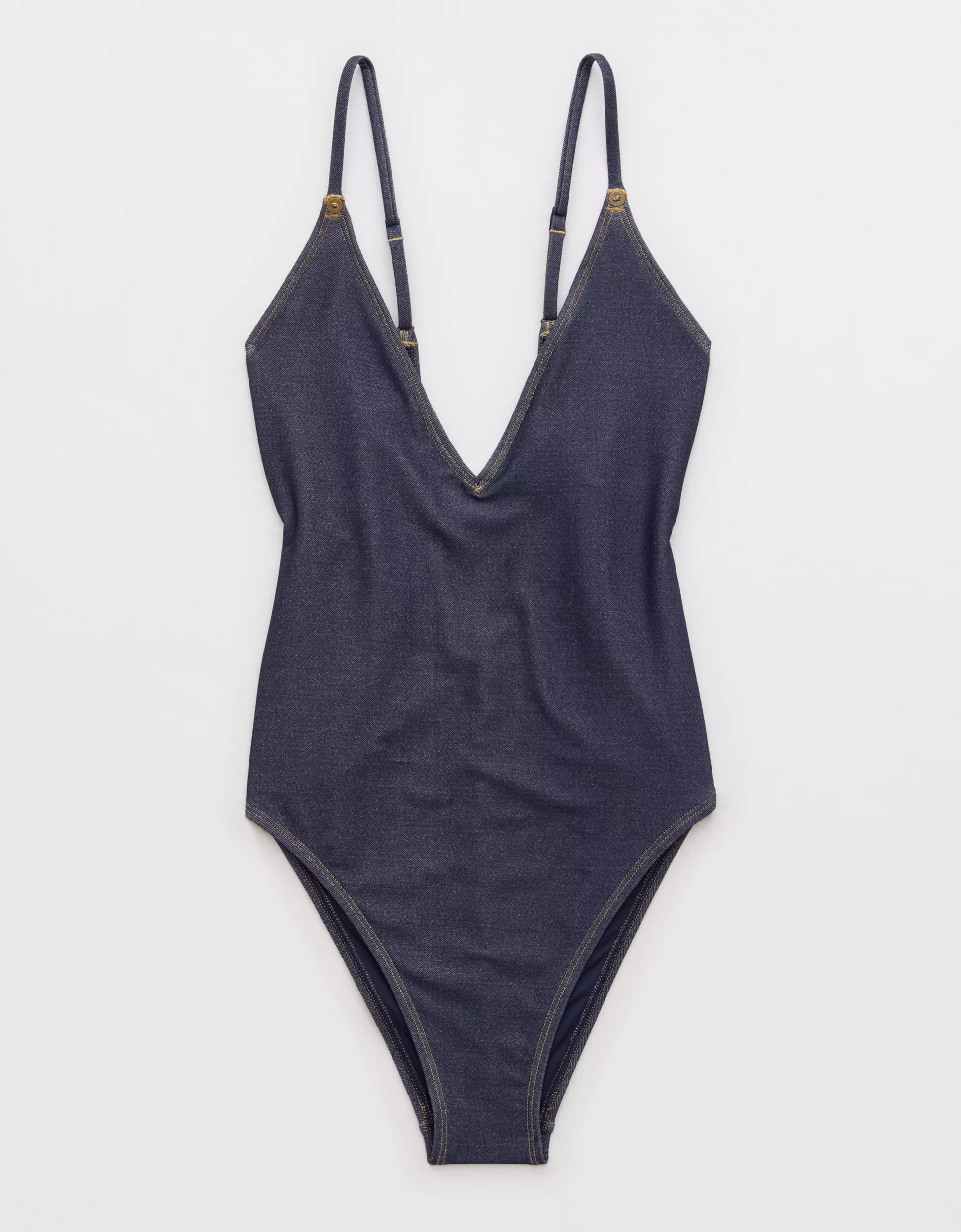 Aerie Denim Plunge Cheekiest One Piece Swimsuit | Aerie