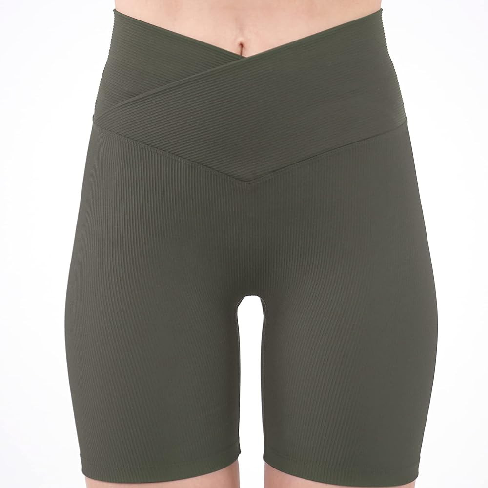 PeachUUga Crossover Biker Shorts Women 5" High Waist Workout Shorts with Pockets Ribbed Athletic ... | Amazon (US)