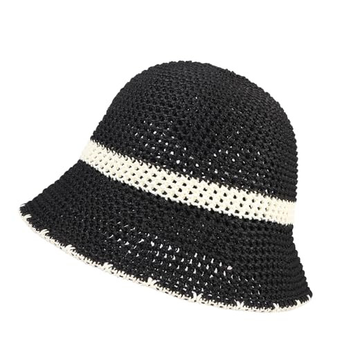 JAZTAKU Women's Soft Knit Essential Bucket Hat Mesh Woven Hat Knitted Hat Foldable Crochet Beanie Hat for Women Girls Outdoor, Medium-Large, D4：black | Amazon (US)