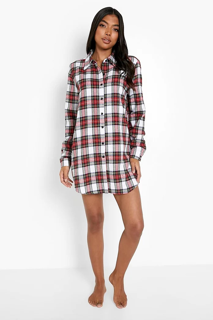 Tall Christmas Check Pyjama Shirt | Boohoo.com (US & CA)