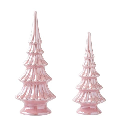 Ceramic Pink Christmas Tree, Set of 2 Decorative Xmas Tree for Table Centerpiece Decorations, Indoor Mantel Fireplace Holiday Decor | Amazon (US)